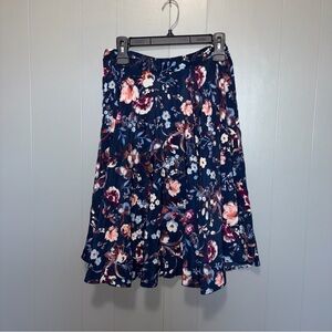 Ro & De Blue Floral Swing Circle Midi Skirt Medium
